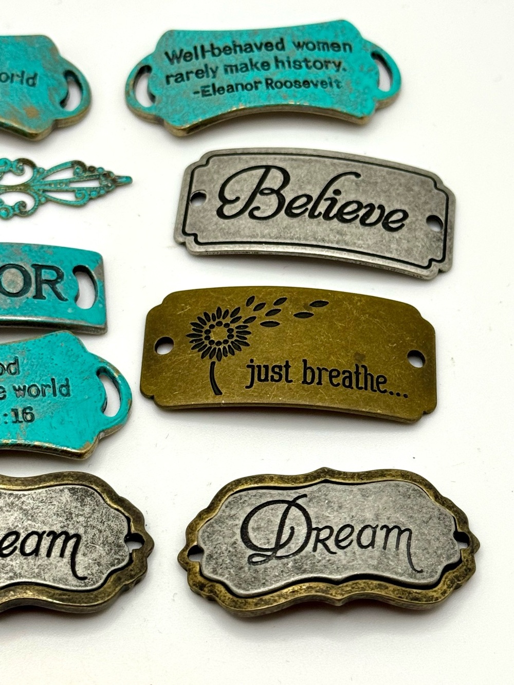 Vintage Style Metal Word Plate Embellishment 15 pieces. Lot 53